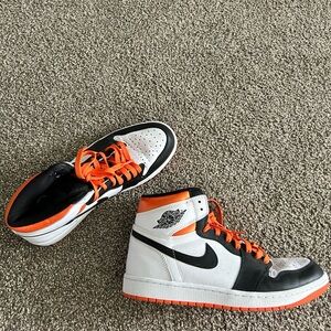 Jordan High-Top Sneakers in White, Black & Orange
